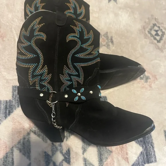 Dingo Victoria Black Western Boots with Turquoise Embroidery sz 9.5 - Picture 2 of 9